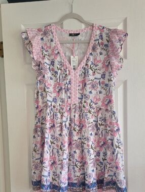 Vineyard Vines Pink & Blue Floral Tiered Ruffle Dress